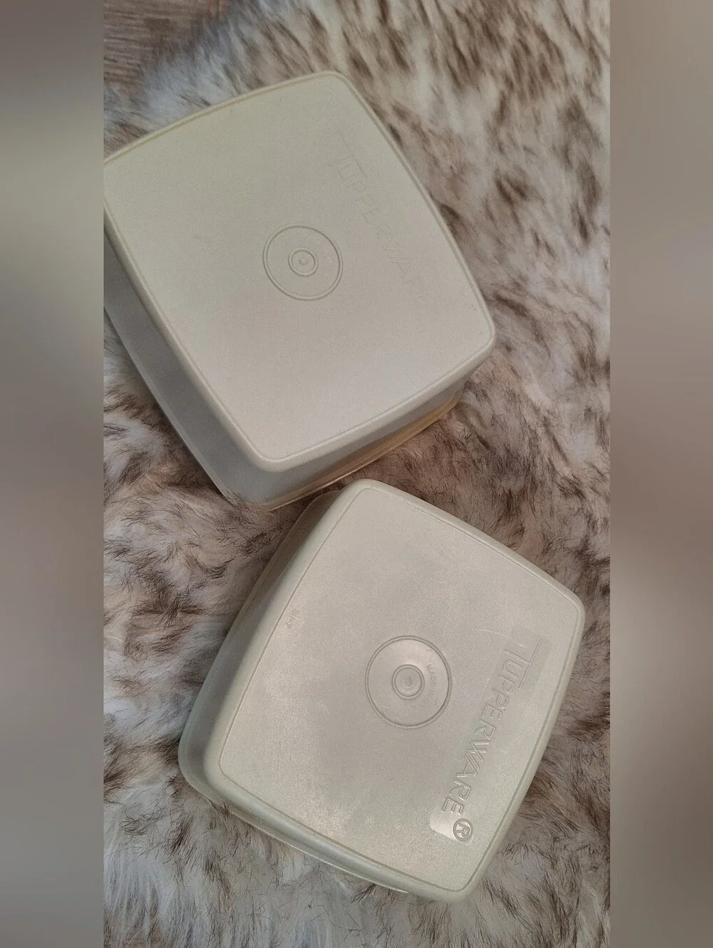 Vintage Tupperware Set of 2 Square Storage Containers with Lids Almond Beige